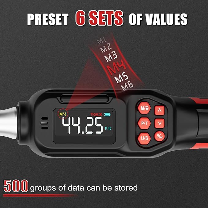 VANPO Adjustable Digital Torque Wrench, 2.2-44.3 Ft.lb/3-60Nm, ±2% Accuracy, HVAC Torque Wrench with Interchangeable 42mm Jaw & 3/8" Ratchet Head, Buzzer, Vibration and LED Alert for Split AC, Moto