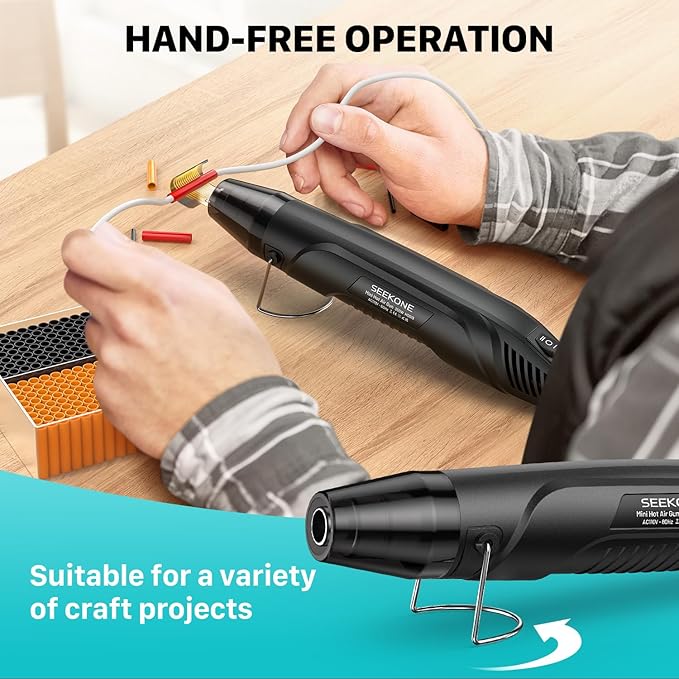 SEEKONE 350W Mini Heat Gun with Dual-Temp Model 500℉ & 842℉(260℃& 450℃), Hot Air Gun with Overload Protection and Reflector Nozzle for Heat Shrinking Tubes, Shaping, PVC Tubing（Black）