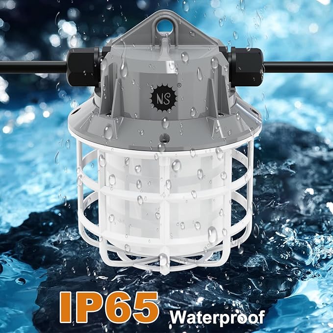 NS 50FT Construction String Lights 75W 7500LM LED String Work Lights Industrial Grade Best for Construction Sites, Renovation, Mine cave,Patio,Walkways and Other Outdoor Lighting