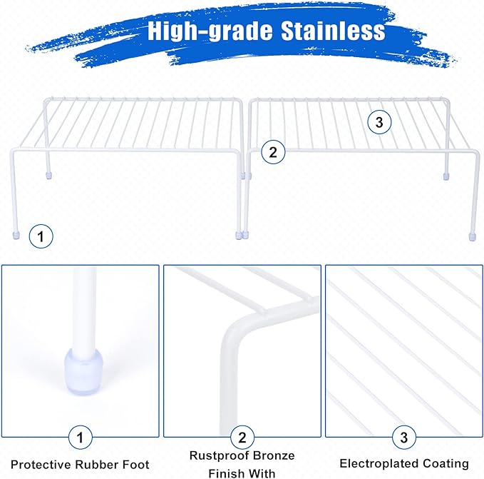 Medium (13.1 x 10.2 Inch) Cabinet Storage Shelf Rack, Shelves，Kitchen Counter and Cabinet Shelf, Storage Rack Organizer for Kitchen, Fridge, Cabinet, Bathroom Cupboard& Pantry (4, White)
