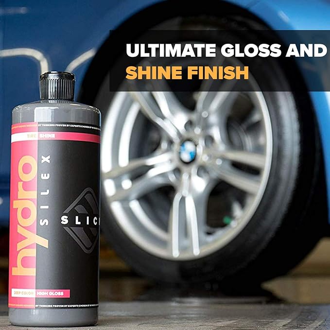 HydroSilex Car Tire Shine Gel and Conditioner. SIO2 & Black Dye Infused, No Sling Formula. Enhances Tires Color & Finish, Leaves Your Tires Looking Clean For Weeks. (16oz)