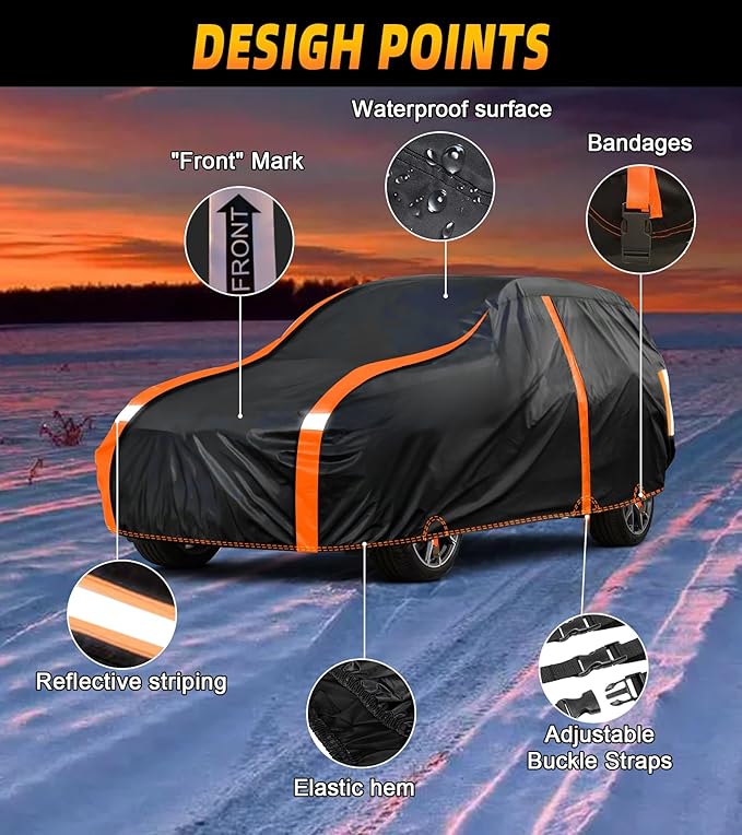 Car Cover Waterproof All Weather for SUV Automobiles UV Protection Snowproof Rain Sun with Door Zipper Full Exterior Outdoor Full Car Cover Universal Fit Up to 206"