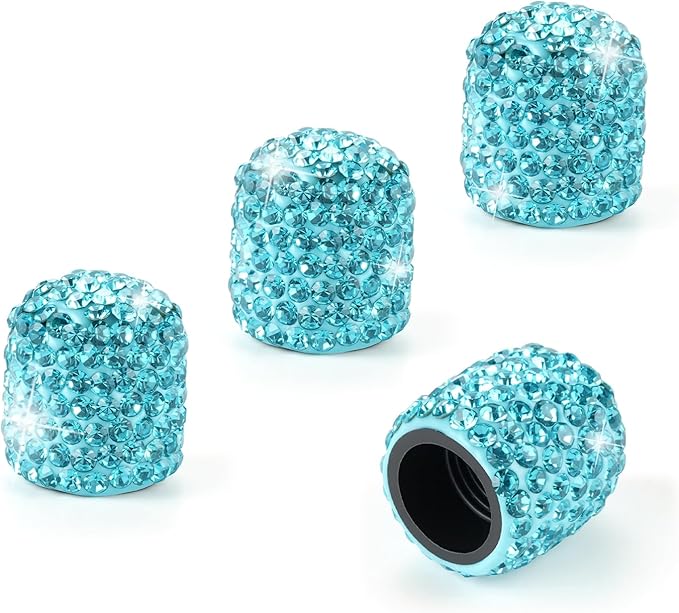 JUSTTOP 4 Pack Handmade Crystal Rhinestone Car Tire Valve Stem Caps, Car Wheel Tire Valve, Attractive Dustproof Bling Car Accessories, Universal for Cars, Trucks and Motorcycles-Pale Blue