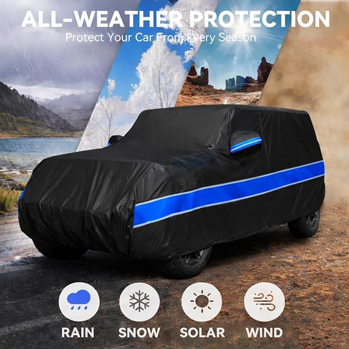 10-Layer Car Cover Compatible with Jeep Wrangler Cover Waterproof 4 Door All Weather,Sun Rain UV Dust Snow Protection,Full Exterior Car Cover with Door Zipper and Cotton Lining,Fit for CJ YJ TJ JK JL