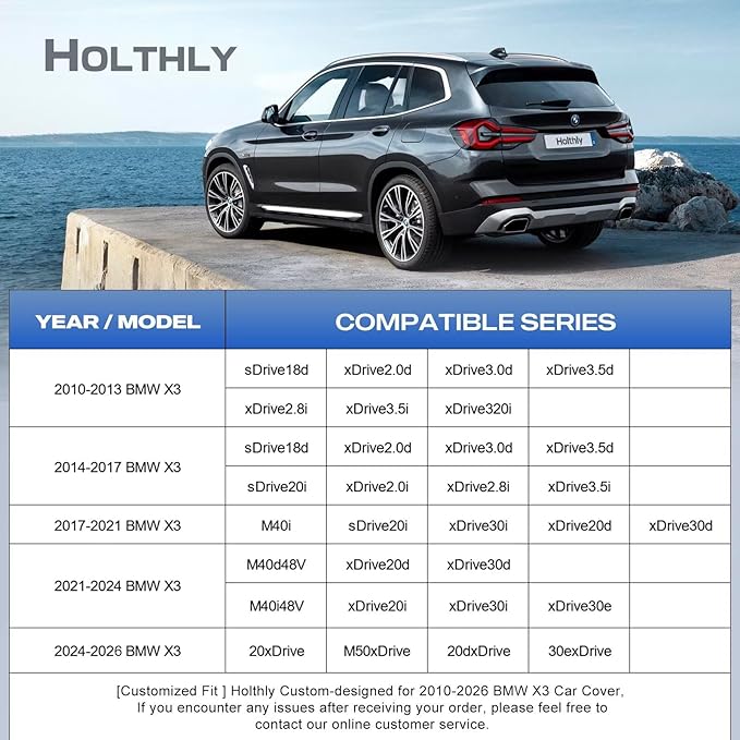 10 Layers SUV Car Cover Custom Fit for BMW X3 (2010-2026) F25, G01, G45, G48, Waterproof All Weather for Automobiles, Outdoor Full Cover Sun Dust Rain Protection with Cotton. Silver