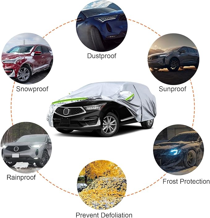 Waterproof Car Covers Replace for 2013-2024 Acura RDX, 6 Layers Silver All Weather Car Cover with Zipper Door & Windproof Bands for Snow Rain Dust Hail Protection