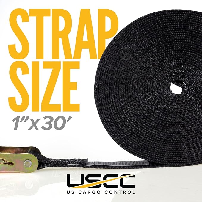 US Cargo Control Endless Ratchet Straps 1 Inch x 30 Foot (8 Pack), Hookless Ratchet Straps 30 FT, 1,500 LBS Break Strength, 1 Inch Tie Downs for Motorcycles, Bikes, Pallets, Kayaks, and Bundling