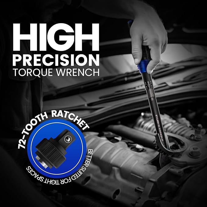 1/2 Inch Drive Click Torque Wrench, 10–180 Ft.Lb/13.6–244.0 Nm ±3% Accuracy, 72-Tooth Dual-Direction Ratchet, Adjustable Newton Meter Torque Wrenches for Motorcycle,Car & Bicycle Repair