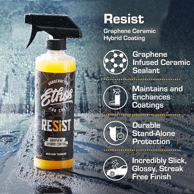 Ethos Resist - Graphene Spray Coating - UV Ceramic Coating for Cars - 2-in-1 Hybrid Formula Ceramic Spray Coating for Cars for Slick, Glossy Finish - Graphene Ceramic Coating Protection for Car
