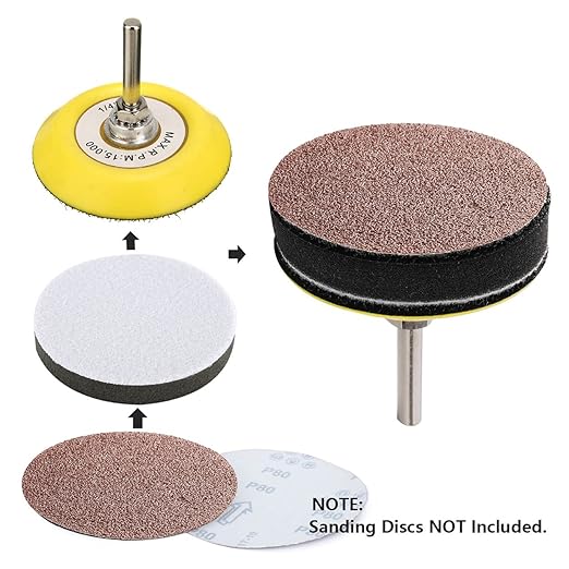 Yakamoz 2 Pack 3-Inch Hook and Loop Sanding Backing Pad with 1/4 Inch Shank and Soft Foam Layer Buffering Pad Polishing Tool Kit for Drill Air Die Grinder Sander Grinding Rotary Tool