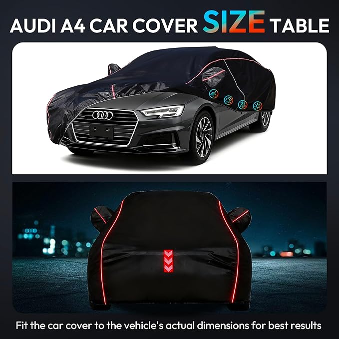 Car Cover for Audi A4 2004-2024,All-Around Fastening 60s Quick-Install, 4 Upgrades for Car Cover Waterproof All Weather