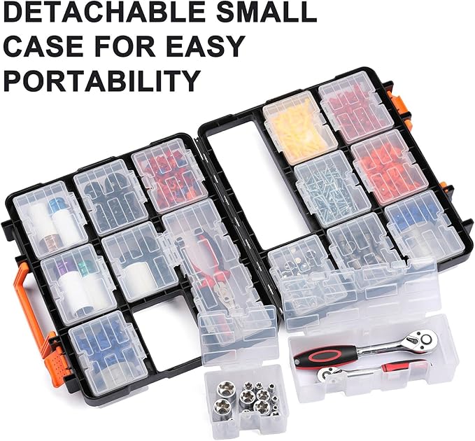 Mayouko 16 Compartments Detachable Toolbox Organizer,Hardware Organizer Box with Removable Sections,Carrying Storage Case for Patts,Screws,Bolts,Nuts,Toys