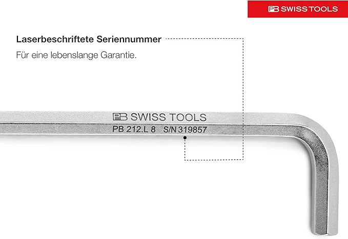 PB Swiss Tools Hex Key Set PB 212.LH-8 CN | 100% Swiss Made | 8-Piece Allen Wrench Set Size 1.5-8 mm with Ball End, in Practical Holder