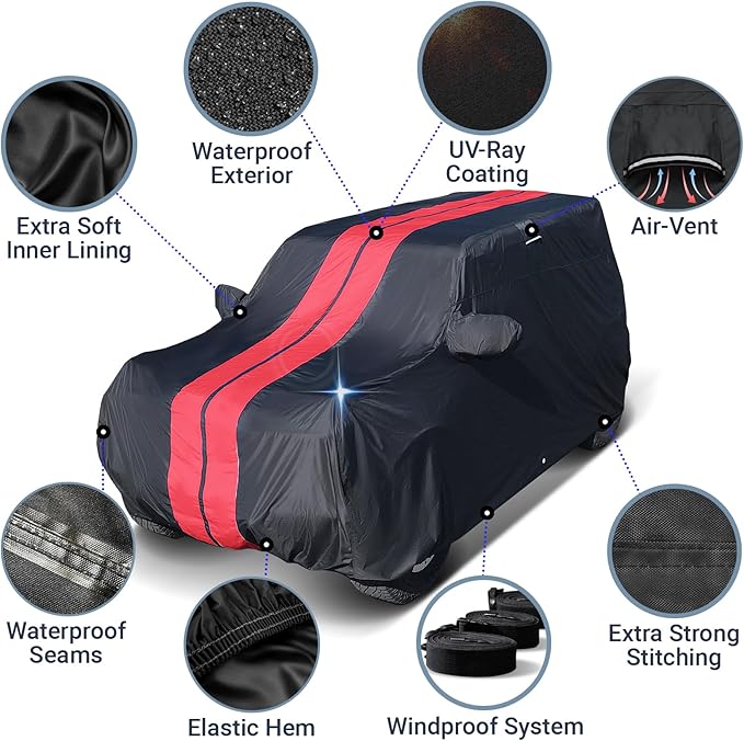 iCarCover Premium SUV Cover for 2017-2026 Mercedes-Benz GLC-Class Coupe Heavy Duty Waterproof All Weather Automobiles Custom Fit Full Exterior UV Snow Rain Protection Covers (Stripe - Black/Red)