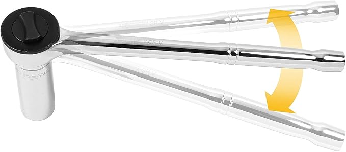 Powerbuilt 1/2" Drive Spin Disc Ratchet, 42-Tooth Gear, Chrome Vanadium Steel, Mirror-Polished Finish, Spiral Handle – 642505