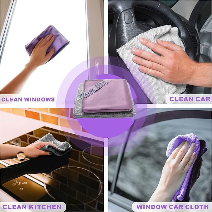 Longmann 2 x NΘrwex Basic Package Window Cleaning Cloth and Enviro Cloth Glass Cloth, Cleaning Cloth, Streaks Scratches Free (2 Purple and 2 Grey)