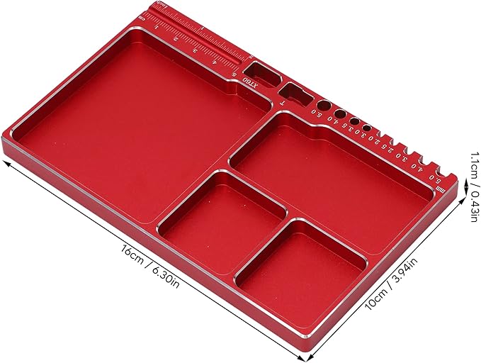 Magnetic Screw Tray Aluminium Alloy Magnetic Adsorption Widely Used Magnetic Parts Tray with Magnetic Pad for RC Repair Magnetic Bowl for Screws(Red)