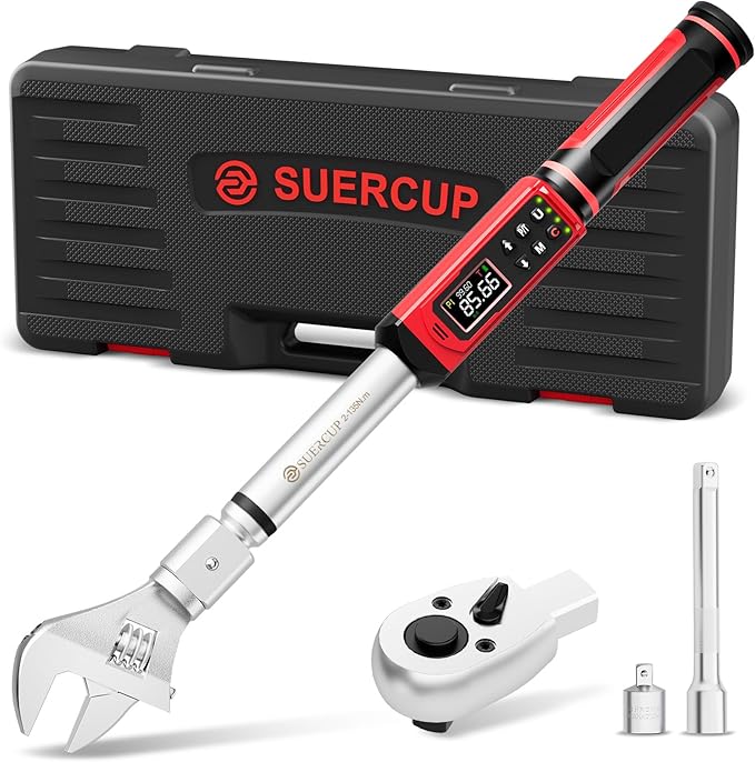 Adjustable Digital Torque Wrench 1.5-99.6Ft.Lb/2-135N.m,14x18 mm Open End Torque Wrench with 1/2 Drive Ratchet Head&42mmJaw,Vibration,Buzzer and LED Notification for HVAC,Car,Heat Pump Piping