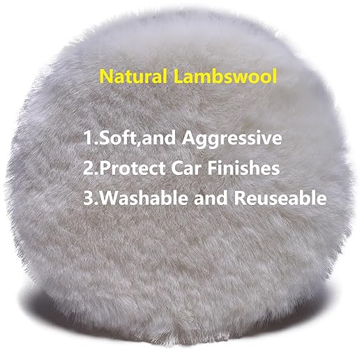 Gracefur 5 Pcs 5 Inch Lambs Wool Polishing Buffing Pads with Hook and Loop Back, Soft Sheepskin Buffer Pads for Vehicles, Boat, Furniture, Floors and So On