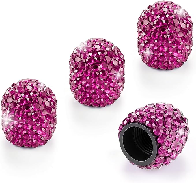JUSTTOP 4 Pack Handmade Crystal Rhinestone Tire Valve Stem Caps, Universal for Cars, Trucks and Motorcycles - Violet Red