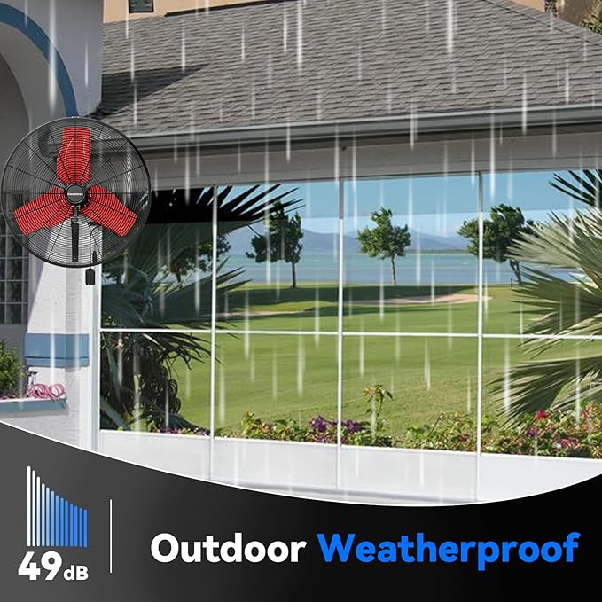 Pro 24" Industrial Wall Mount Fan, 9500 CFM High Velocity Metal Wall Fan, IP44 Waterproof Oscillating 3-Speed Outdoor Commercial Fan for Garage, Warehouse, Patio, Workshop