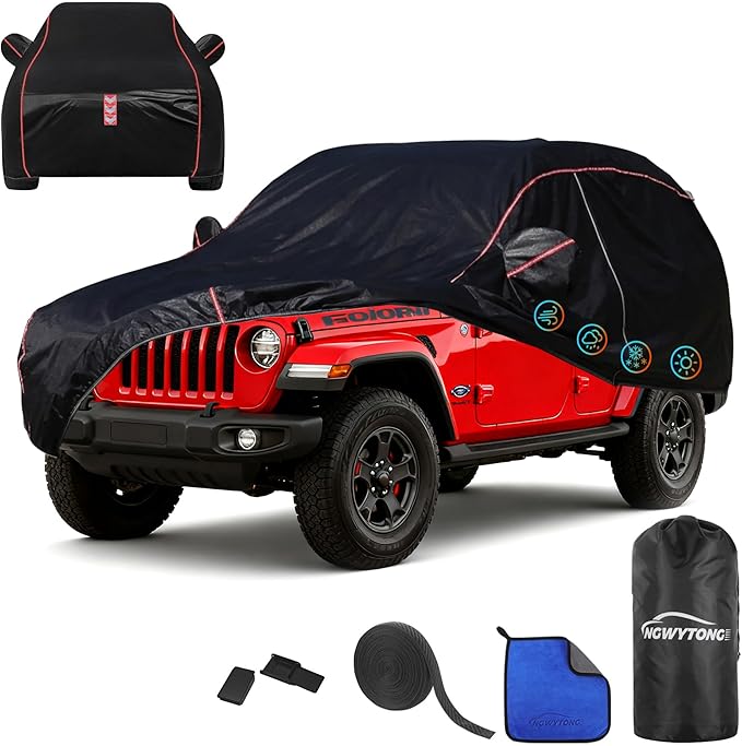Car Cover for Jeep Wrangler 4-Door 2006-2025,All-Around Fastening 60s Quick-Install, 4 Upgrades for Car Cover Waterproof All Weather