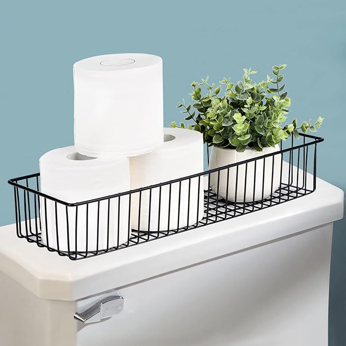 Wetheny Farmhouse Décor Metal Wire Organizer Storage Basket Bin(4 Pack)-Toilet Paper Storage-Organization and Storage for Bedroom, Bathroom, Kitchen Cabinets, Pantry, Laundry Room, Garage (Black)