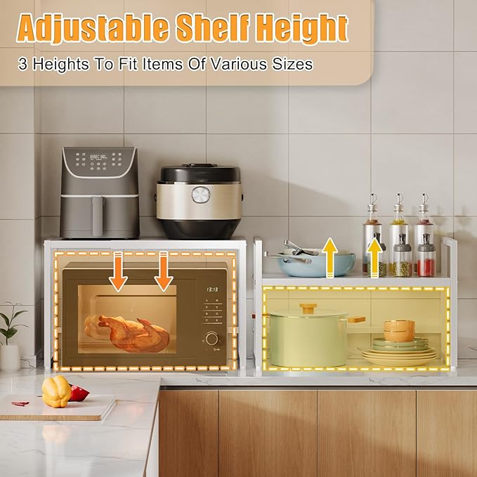 110 LBS Expandable Heavy Duty Storage Shelves,Metal Shelving Unit For Kitchen Garage Warehouse Cabinet Pantry , Adjustable Storage Rack Shelf Organizer For Pots Pans Microwave Small Appliance White