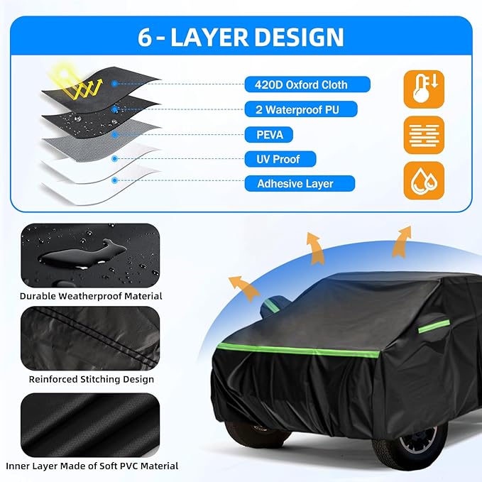 Car Cover Custom Fit for Toyota Tacoma/for Ford Ranger 2005-2025- Heavy Duty 420D Oxford Water-Resistant- UV Sun Rain Protection Full Exterior Cover,with Windproof Straps&Zippered Doors‌