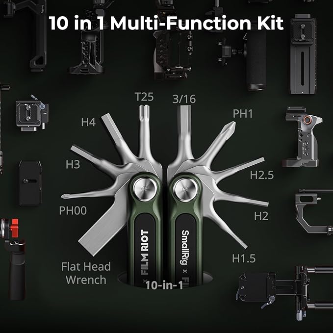 SmallRig x FILM RIOT 10-in-1 Folding Tool Set with Screwdrivers and Hex Key Wrenches, Multiple Angle Positioning, Portable and Compact Design (Green) - 4814