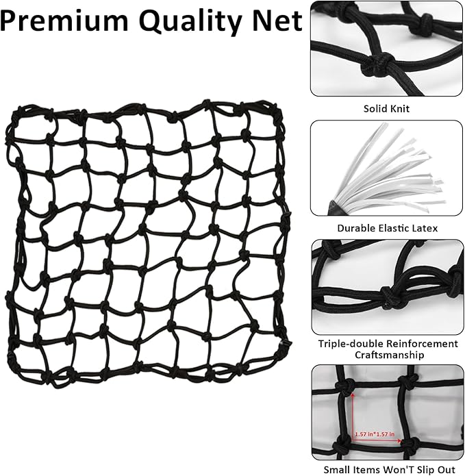 Motorcycle Cargo Net, Heavy Duty Bungee Net for Helmet, Small Elastic Mesh, Luggage Cargo Nets with Adjustable Hooks, Elastic Cargo Mesh for Motorbike, ATV