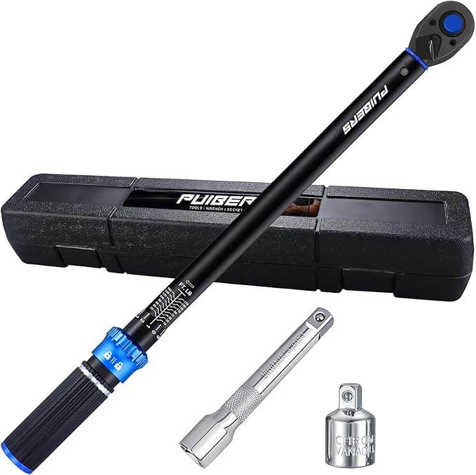 Torque wrench Set 1/2 drive,1/2 Torque Wrenches 10-170 FT.LB/13.6-230.5 Nm,±3% Precision Wrench with 1/2'' to 3/8'' Socket Adapter, 5 Inch Extension Bar for Car and Moto Maintenance