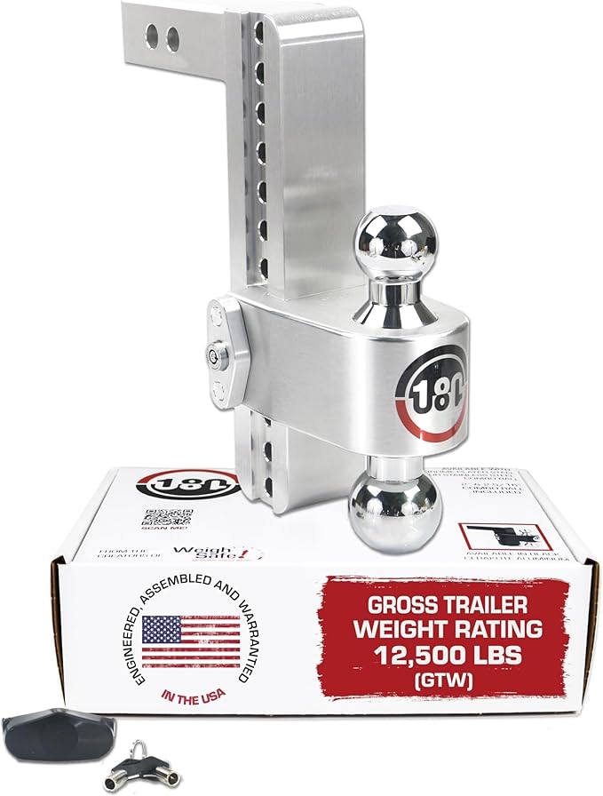 Weigh Safe Adjustable Trailer Hitch Ball Mount - 10" Adjustable Drop Hitch for 2" Receiver - Premium Heavy Duty Aluminum Trailer Tow Hitch w/Chrome Plated Tow Balls (2" & 2 5/16") - 12,500 lbs GTW