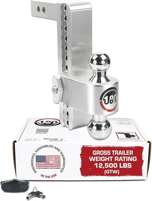 Weigh Safe Adjustable Trailer Hitch Ball Mount - 10" Adjustable Drop Hitch for 2" Receiver - Premium Heavy Duty Aluminum Trailer Tow Hitch w/Chrome Plated Tow Balls (2" & 2 5/16") - 12,500 lbs GTW