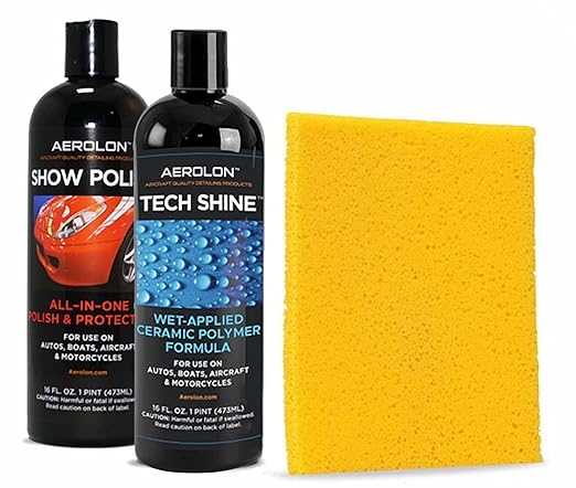 Detail Bundle: Tech Shine & Show Polish - Ceramic Coating for Cars, Liquid Car Wax, Car Polish, Ceramic Polymer Coating, Hydrophobic Top Coat Polish and Sealer, Base Coat Sealant, Applicator
