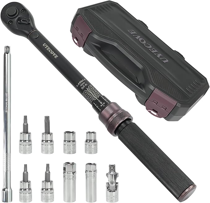 11Pcs 3/8 Inch Drive Spark Plug Socket Set with 72 Tooth Click Torque Wrench 5-45FT.LB/6.8-61N.M - Heavy Duty Magnetic Swivel Spark Plug Socket for Easy Access & Removal of Spark Plugs