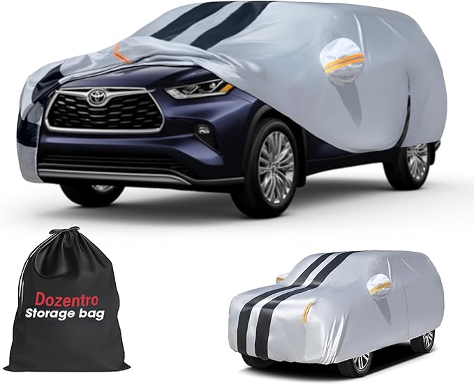 Multi-Layer Car Cover Custom Fit for Toyota Highlander(2000-2026), 100% Waterproof All Weather for Automobiles, Gift with Towel, Heavy Duty Car Covers for Rain Sun UV Protection with Door Zipper