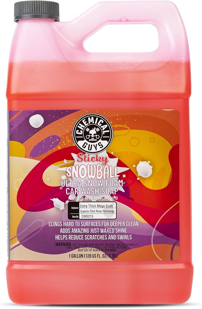 Chemical Guys CWS215 Sticky Snowball Ultra Snow Foam Car Wash Soap (Works with Foam Cannons, Foam Guns or Bucket Washes) for Cars, Trucks, Motorcycles, RVs & More 128 fl oz (1 Gallon) Cherry Scent