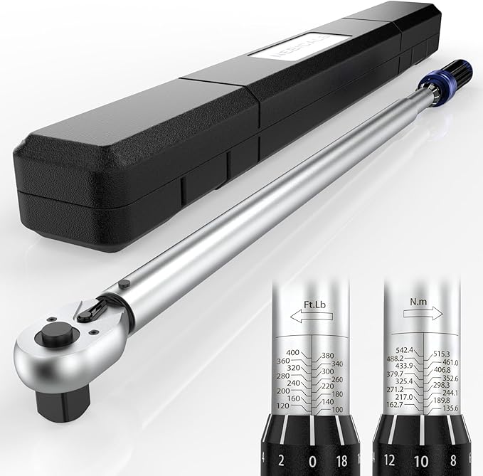 3/4'' Inch Drive Torque Wrench 100-400 Ft Lb / 135-542 Nm/Heavy Duty/Dual Direction/High hardness/Long lifetime/Stored In a Solid Case