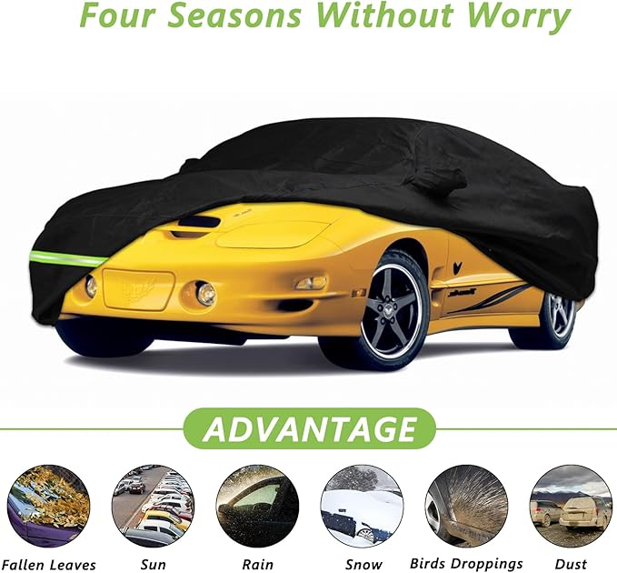 Yixin Waterproof Car Covers for 1993-2002 Pontiac Trans AM Car Covers 190T Covers Custom Fit 100% Waterproof Windproof Strap & Double Door Zipper Up to 198” L (Black)