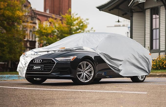 Kayme 6 Layers Car Cover Custom Fit for Audi A7 S7 RS7 (2010-2025) Waterproof All Weather for Automobiles, Outdoor Full Cover Rain Sun UV Protection.Silver