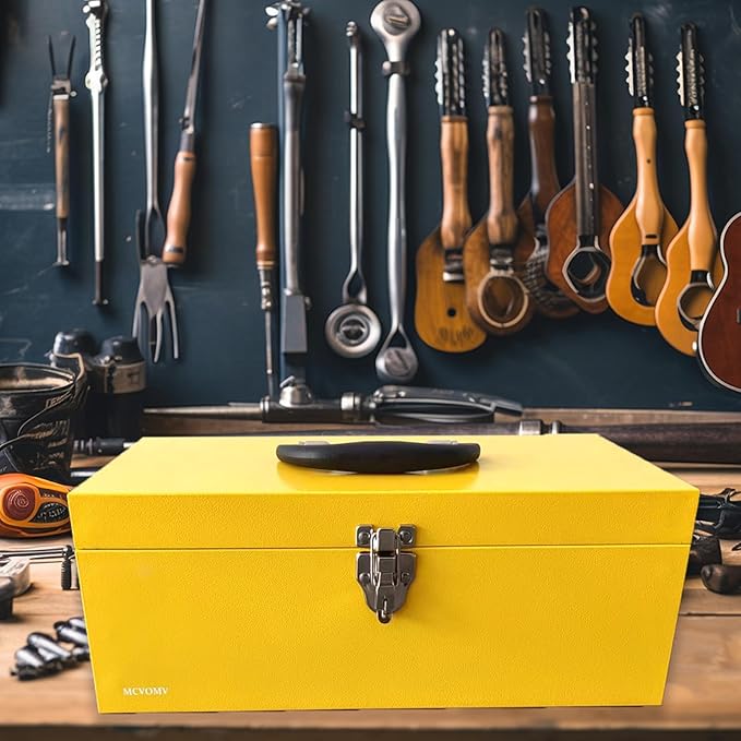 16" Large Tool Box Organizer Portable Metal Toolbox Locking Tool Box Fishing Tackle Box Metal Took box Organizer for Household Warehouse Tools Storage