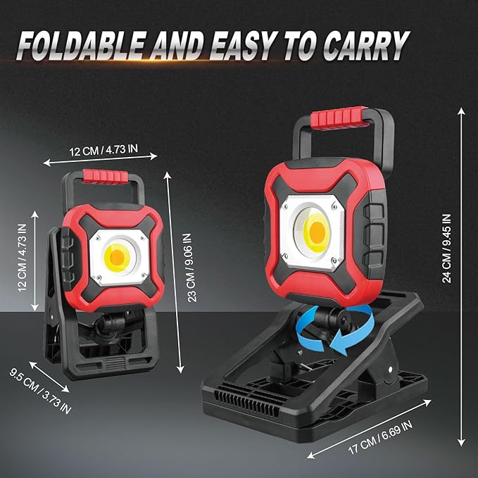 JumJam LED Work Light, Magnetic Job Site Lighting Battery Powered, Rechargeable Work Flood Lights for Workshop, Car Repair, DIY Crafts and Garage