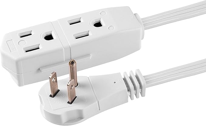 GE 3-Outlet Flat Extension Cord 8 Ft Grounded Extension Cord with Multiple Outlets 3 Prong Outlet Extender Flat Plug Power Strip Indoor 16 Gauge UL Listed 2 Pack White 57366