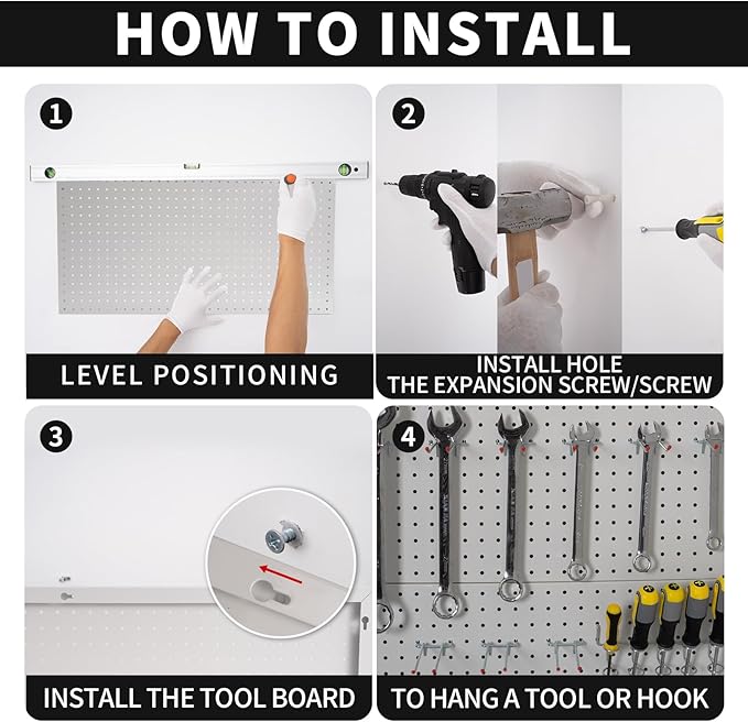 Peg Board for Wall 48x24 inch with 63 Pcs Hooks Accessories, Garage Storage Pegboard Wall Organizer, Metal Pegboard Panels with Hooks, Modular Mounted Control Peg Board Tool Organization (White)