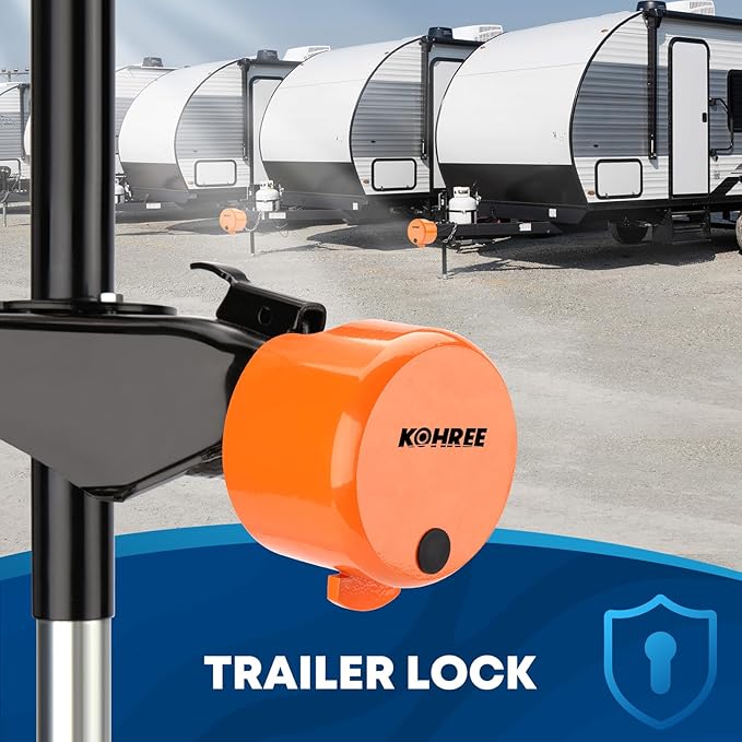 Kohree Trailer Coupler Lock, Heavy Duty Hitch Lock Fits 2-5/16", 2" Couplers, RV Trailer Lock, Durable Steel Tongue Lock with Keys, Orange