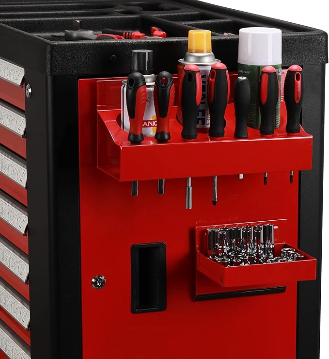 EMENTOL 4PCS Magnetic Tool Shelf Set, Tray, Paper Towel Holder, for Tool Organizer, Magnets Any Metal Surface, Red