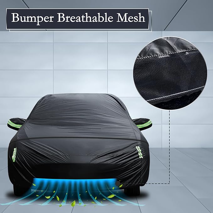 Migaven 6 Layers Car Cover Custom Fit for Model Y Car Cover 2020-2024 Waterproof Full Exterior Cover Rain Snow Protection with Charging Port Ventilated Mesh Door Zipper