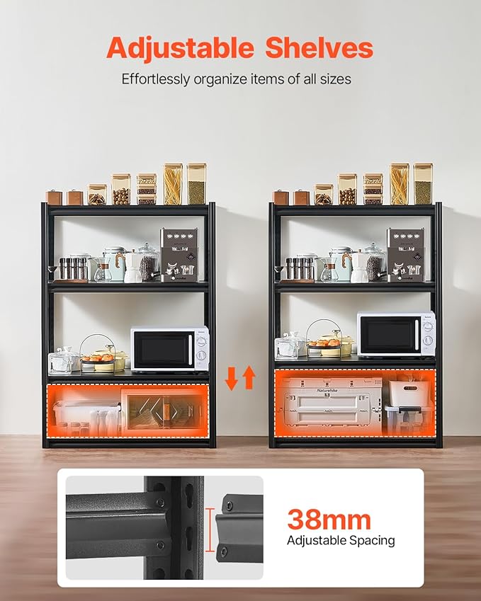 VEVOR Storage Shelves, 2400 lbs, 4 Tier Garage Storage Shelving, 20" D x 40" W x 57" H Adjustable Metal Shelves for Garage Shelves Utility Rack Shelf, Ideal for Kitchen, Warehouse, Basement, Black