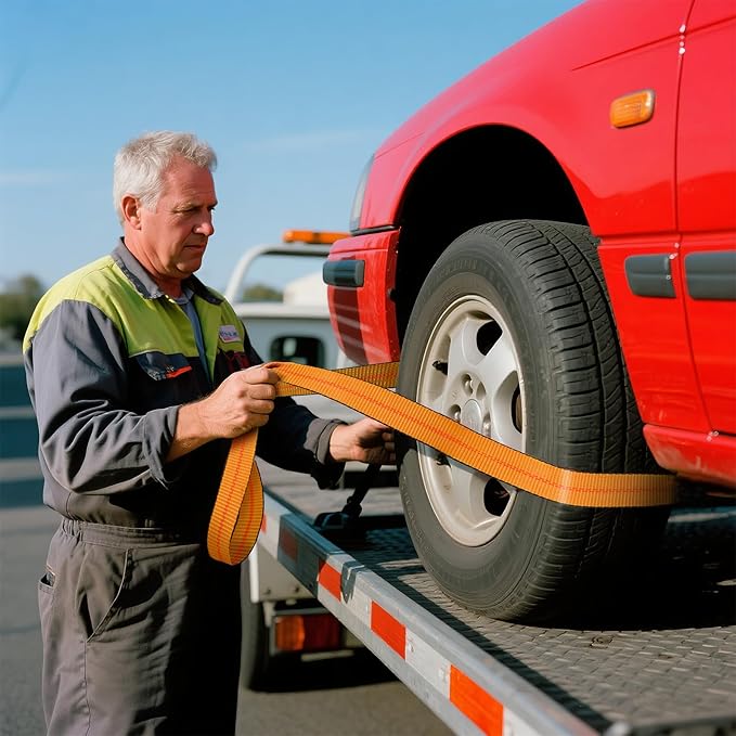 8 Pack 2" x 96" Lasso Strap - 9900LBS Break Strength - D Ring Auto Tie Down for Wheel Lift, Trailer, Tow Truck(Orange)
